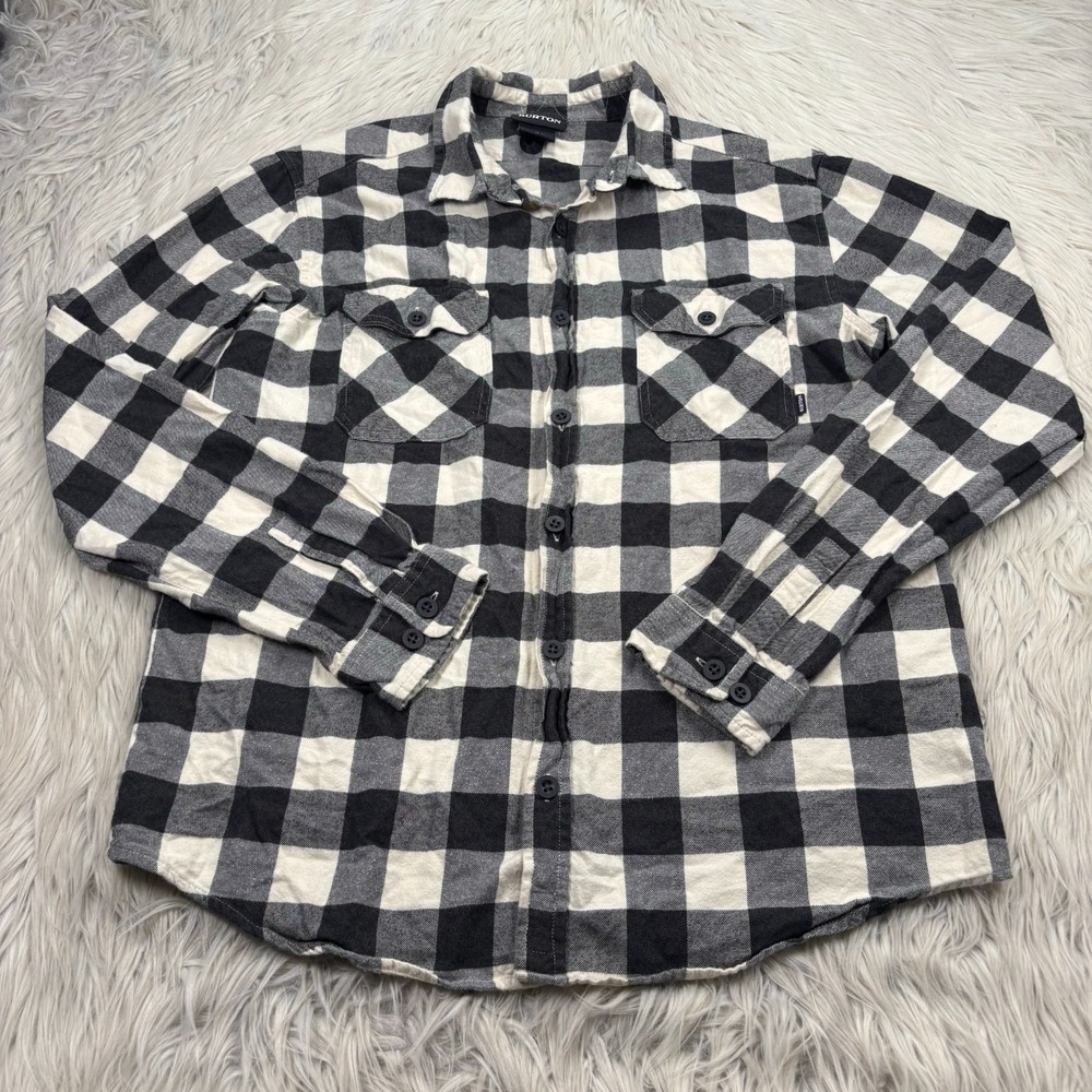 Burton Men's L Black Ivory Buffalo Plaid Flannel Button Front Shirt Cabincore